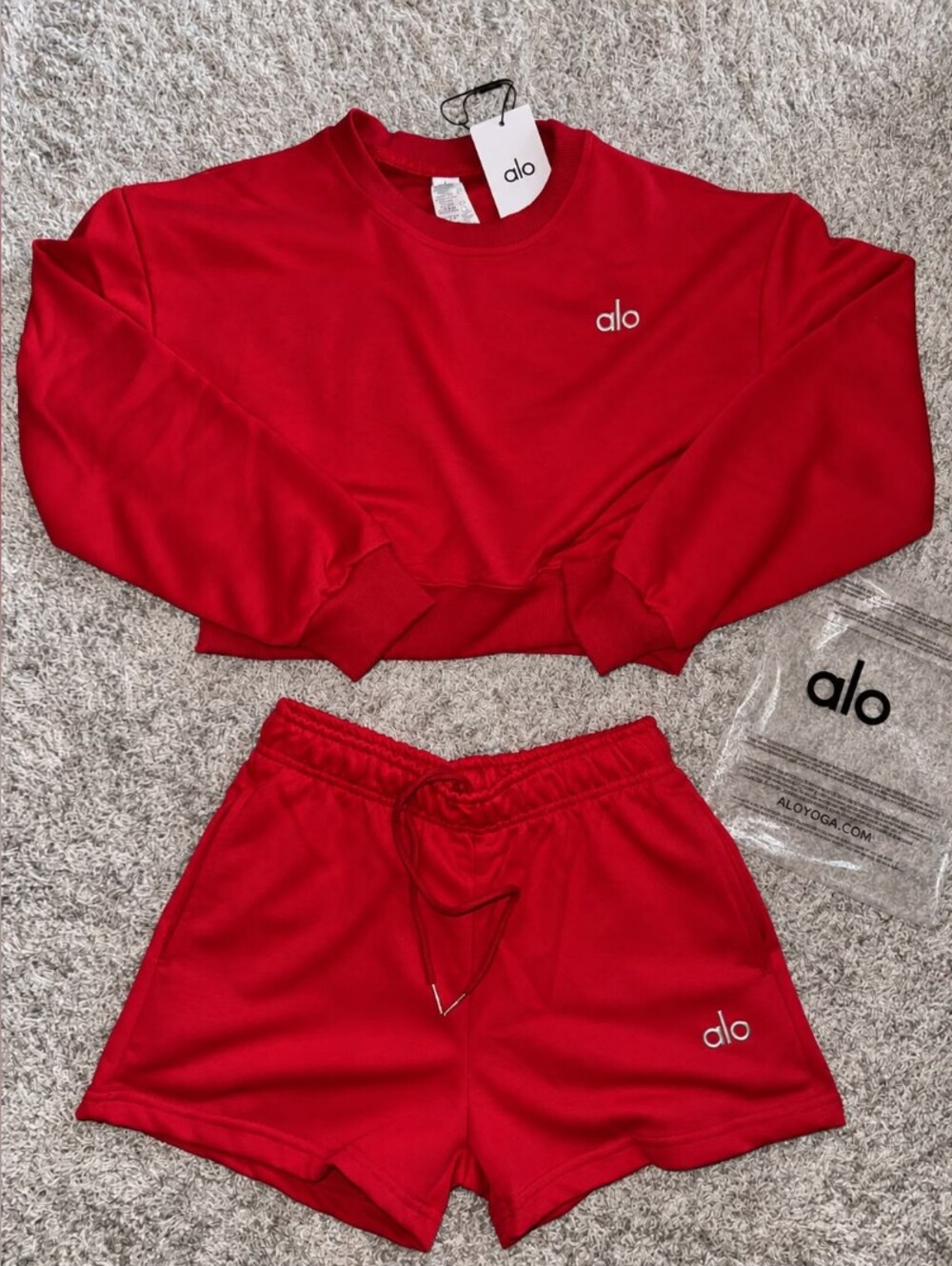 Alo Red Sweatshirt & Shorts Set Size S New